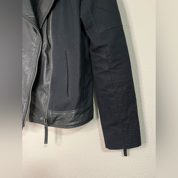 Lucky Brand Leather Canvas Black Full Zip Moto Jacket Size S - Picture 4 of 6